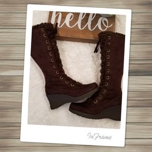 Canyon River Blues Faux Lace Up Tall Wedge Boots